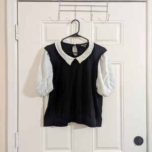Hot Topic Black and White Puff Sleeve Top